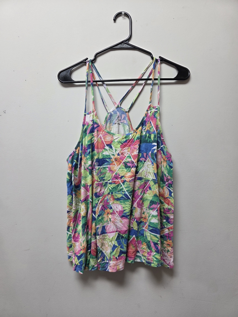 Decree Tropical Floral Strappy Tank Top — Blue, Green, Pink